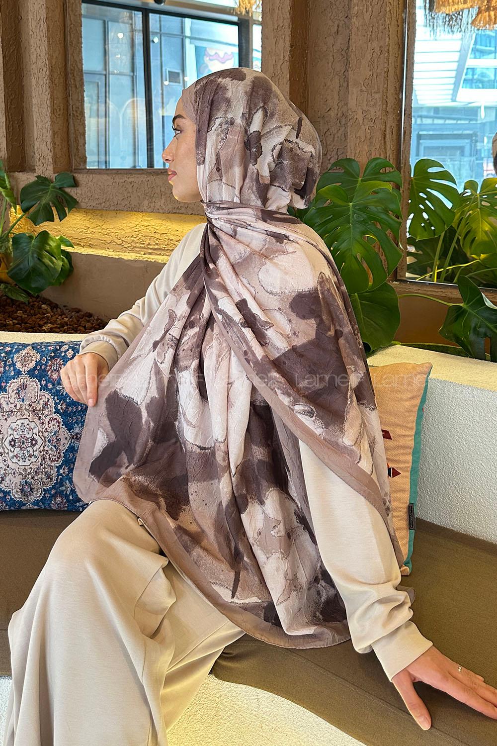 Lamelif Flora Garden Desen Bambu Şal Vizon