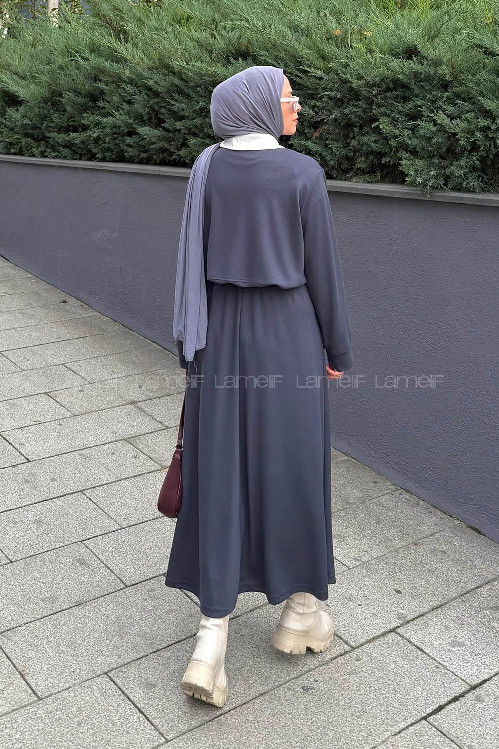 Lamelif Garni Yaka Etekli Takım Antrasit