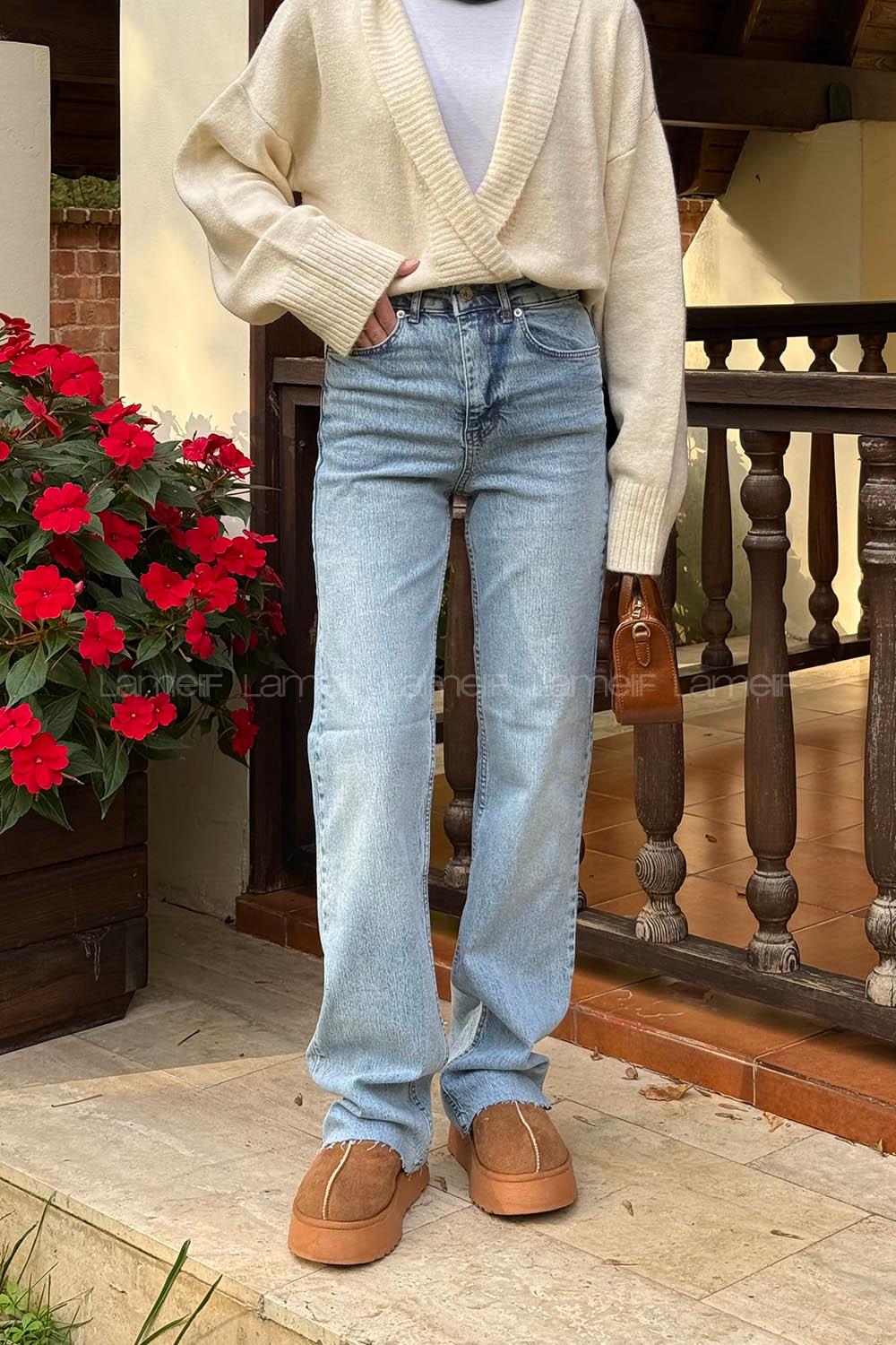 Light Blue Denim Normal Waist Denim Pants