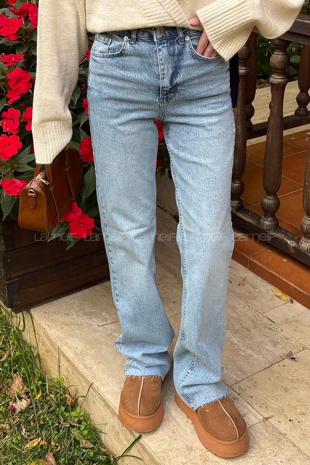 Light Blue Denim Normal Waist Denim Pants