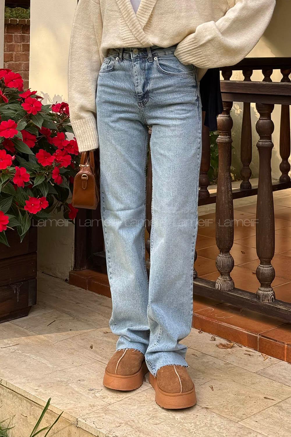 Light Blue Denim Normal Waist Denim Pants
