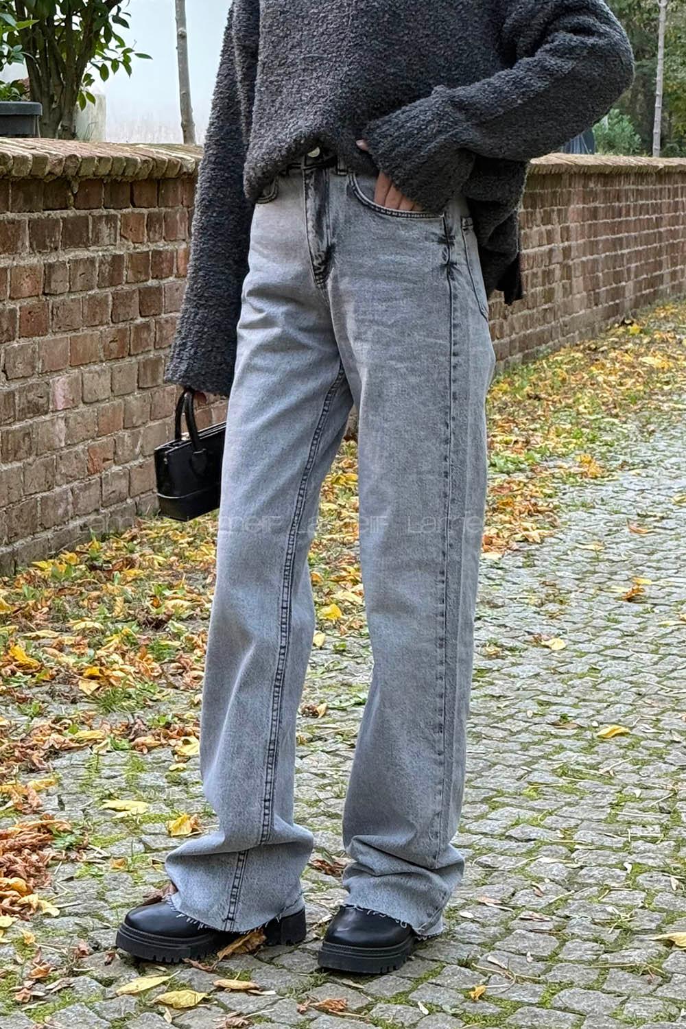 Gray Denim Normal Waist Denim Pants