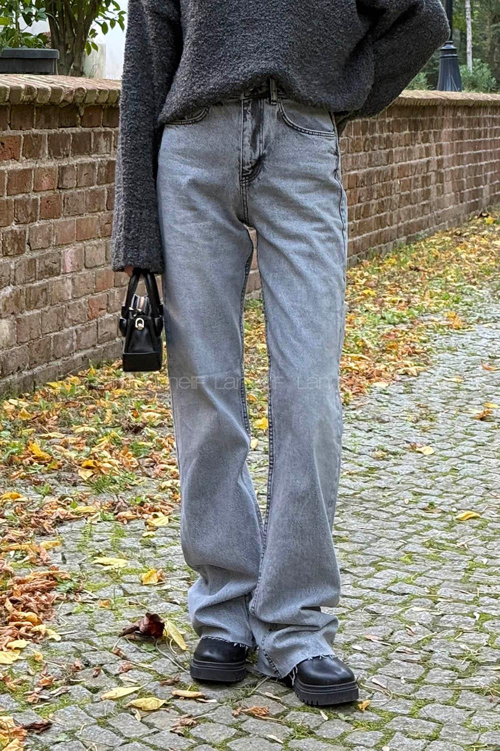 Gray Denim Normal Waist Denim Pants