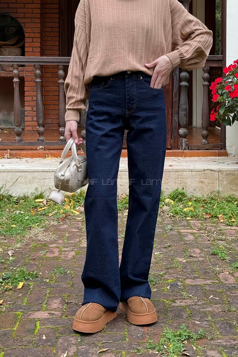 Dark Blue Denim Normal Waist Denim Pants