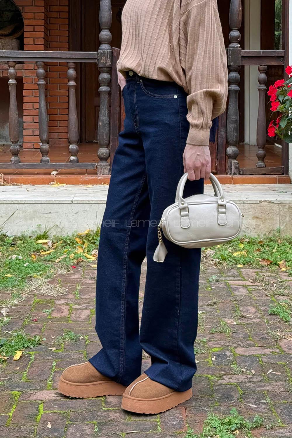 Dark Blue Denim Normal Waist Denim Pants