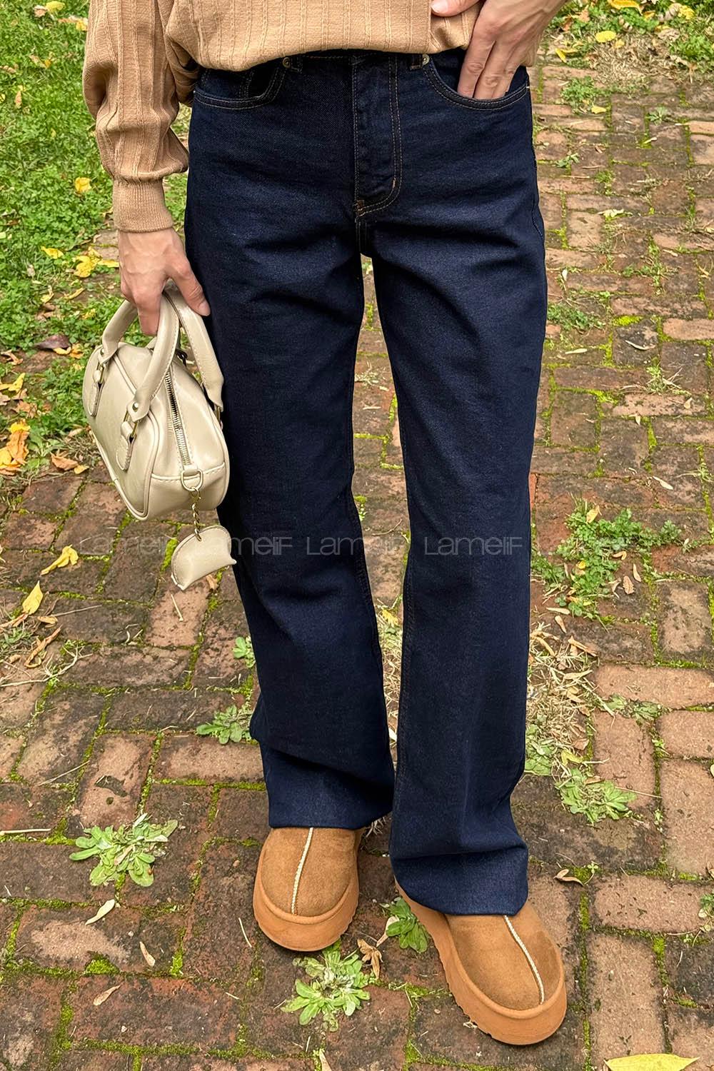 Dark Blue Denim Normal Waist Denim Pants