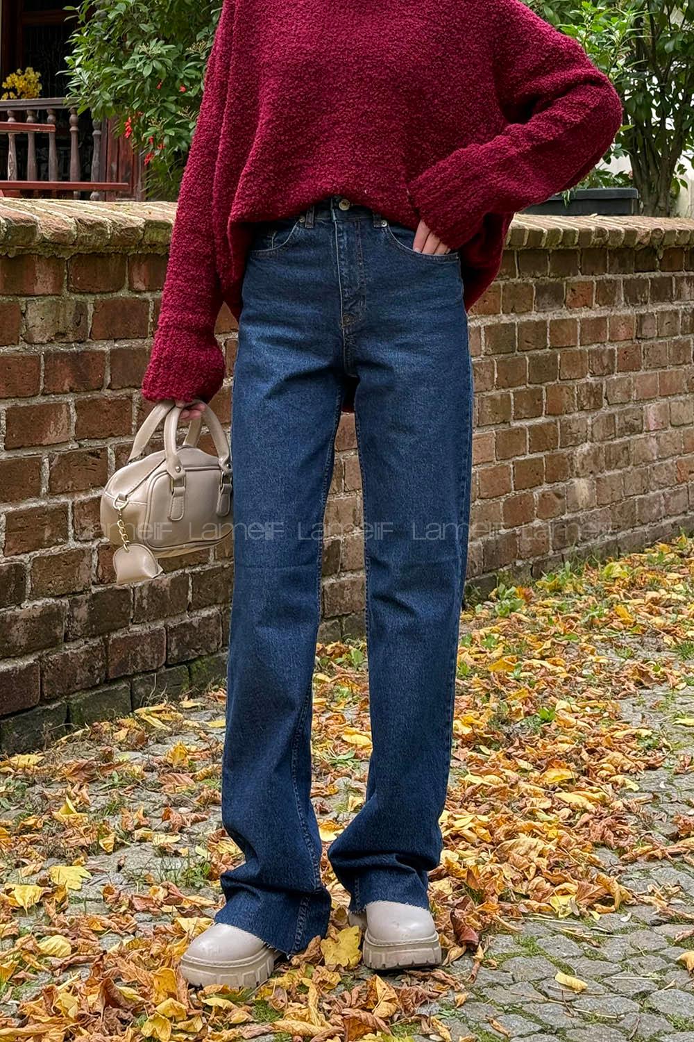 Blue-1 Denim Normal Waist Denim Pants