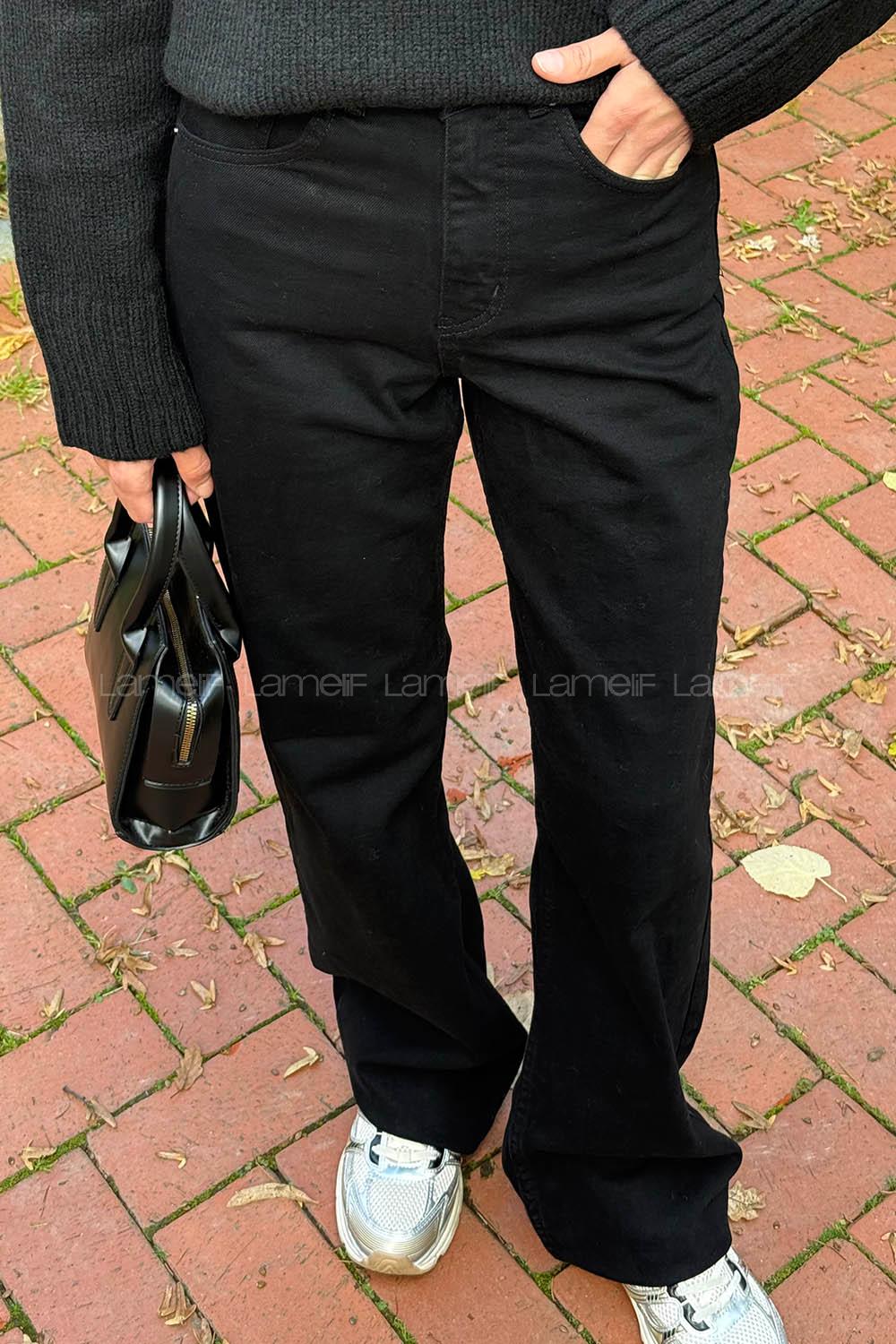 Black Denim Normal Waist Denim Pants