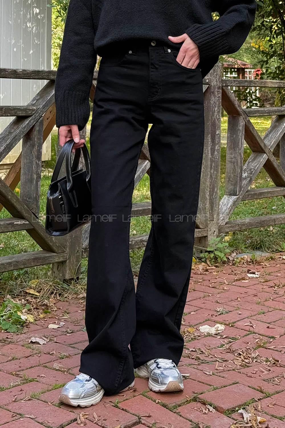 Black Denim Normal Waist Denim Pants