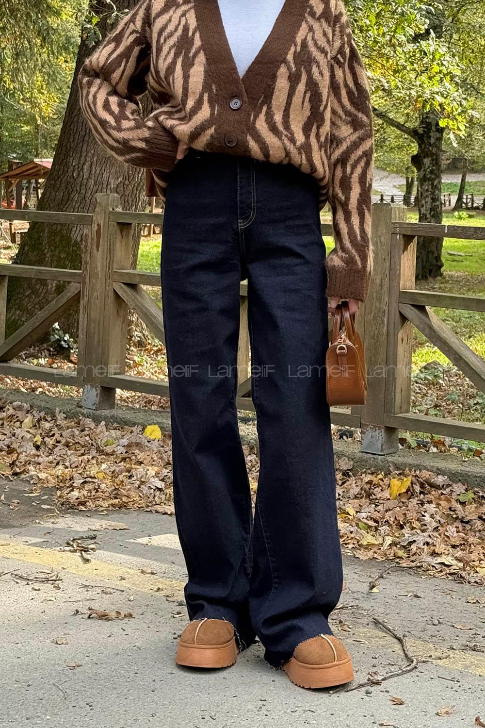 Dark Blue Denim Normal Waist Denim Pants