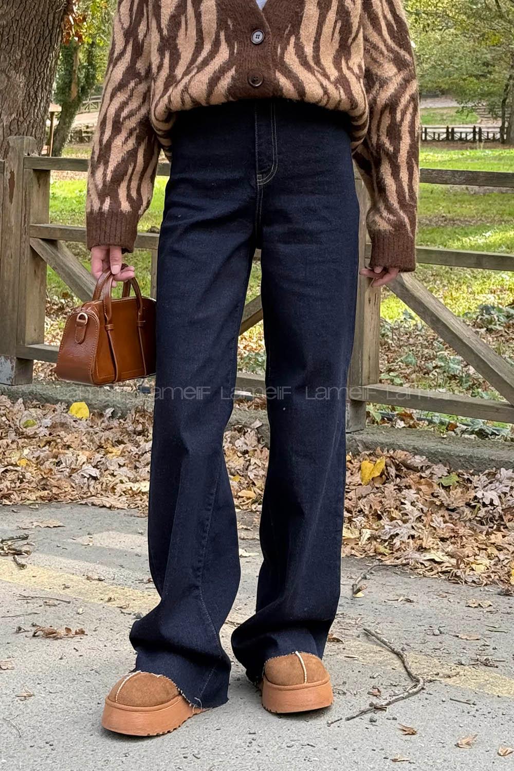 Dark Blue Denim Normal Waist Denim Pants