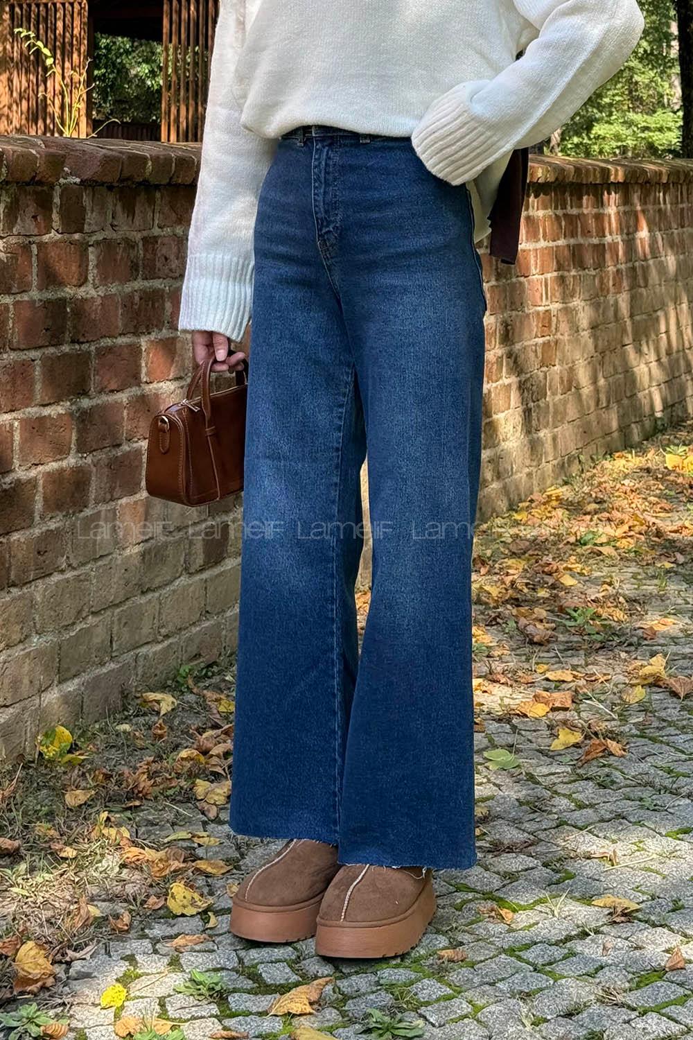 Lamelif Kesik Paça Jean Mavi