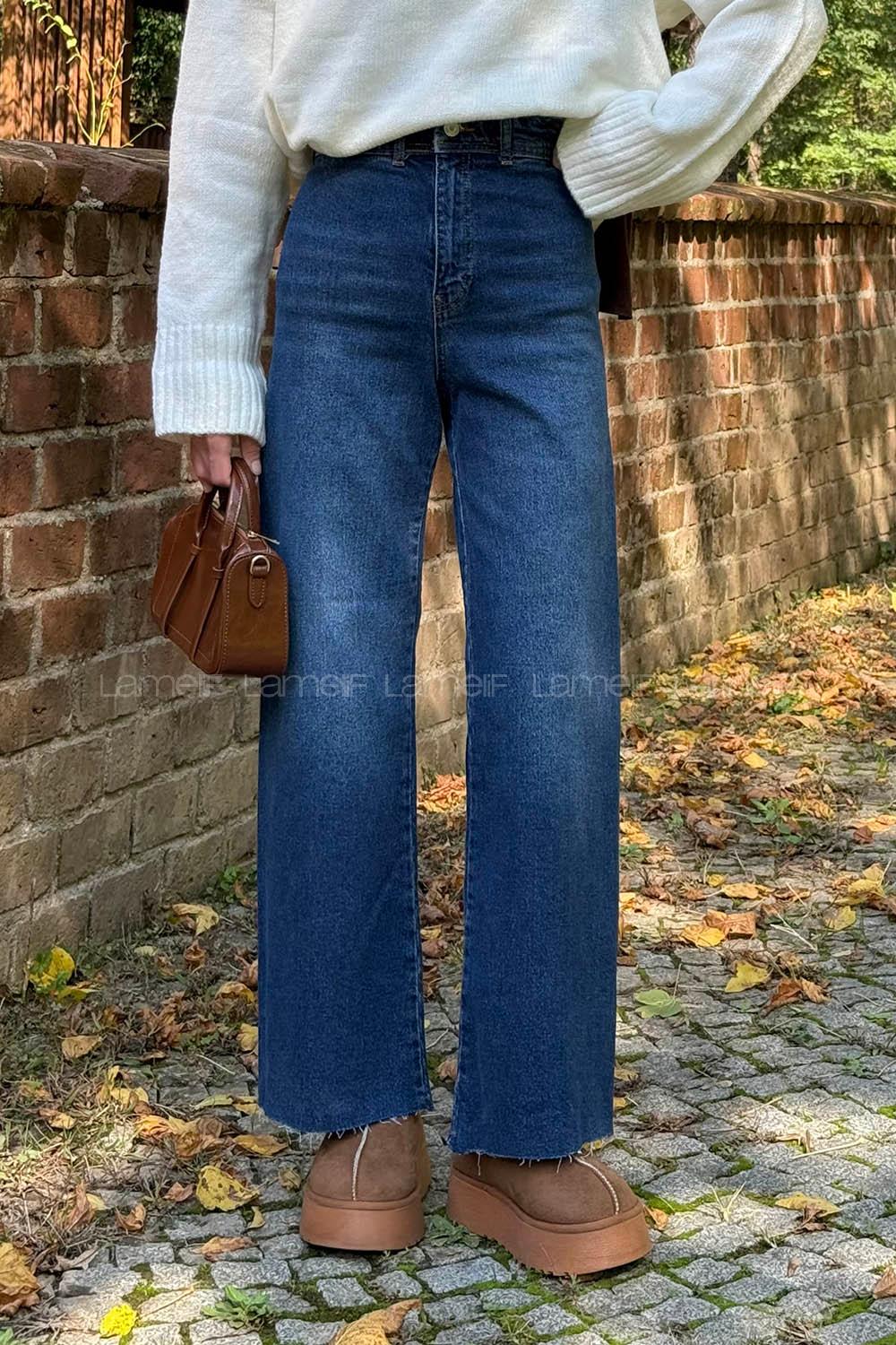 Lamelif Kesik Paça Jean Mavi