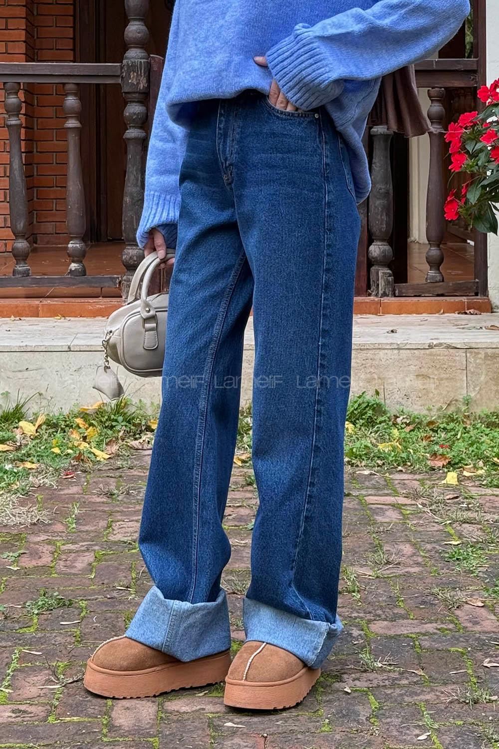 Dark Blue Denim High Waist Denim Pants