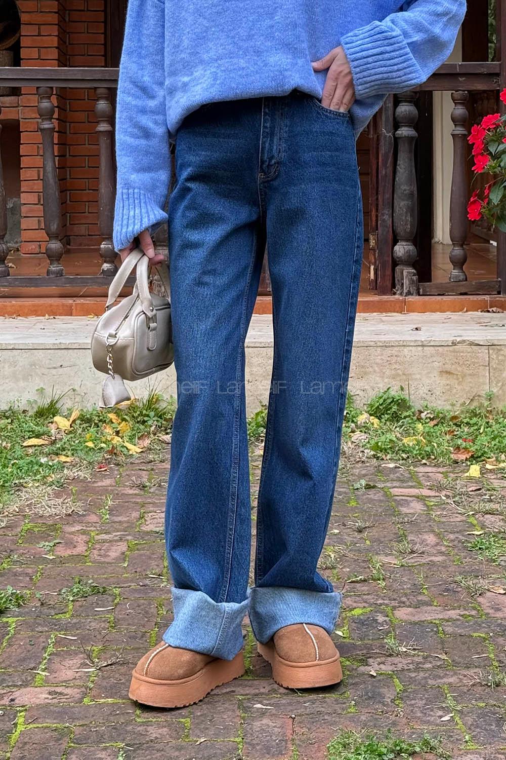 Dark Blue Denim High Waist Denim Pants