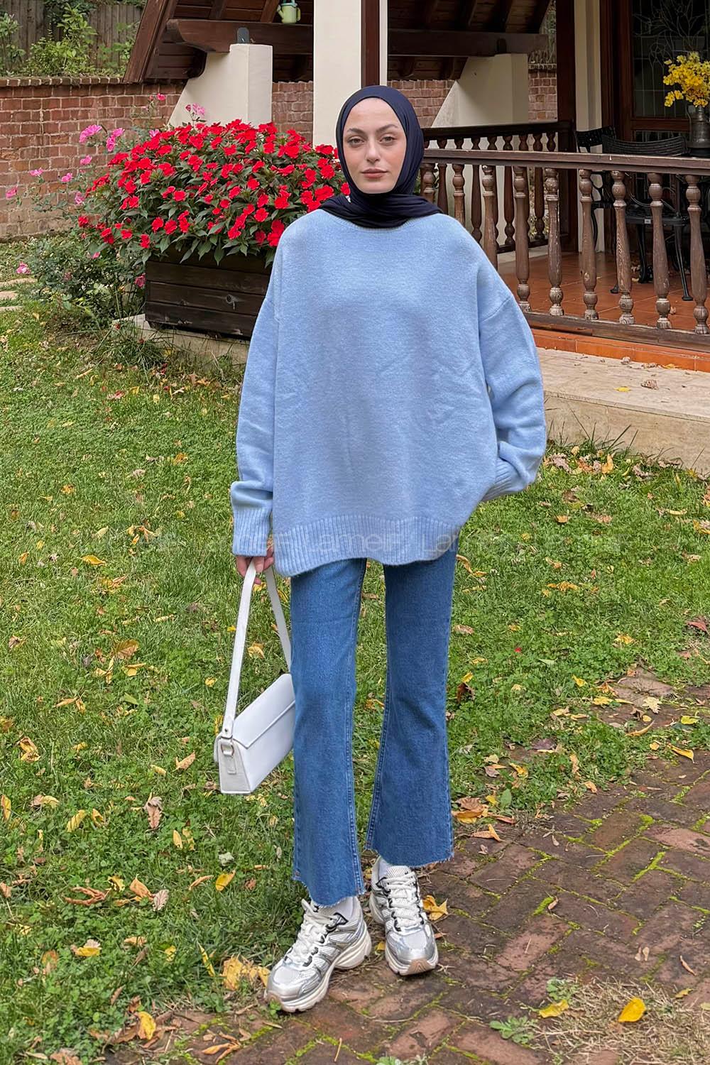 Baby Blue Crew Neck Long Arm Jumper