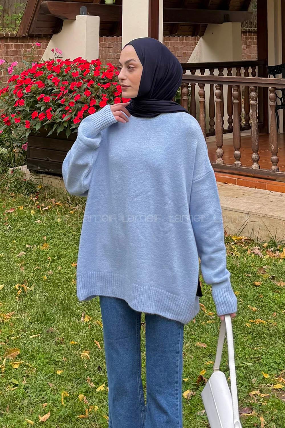 Baby Blue Crew Neck Long Arm Jumper