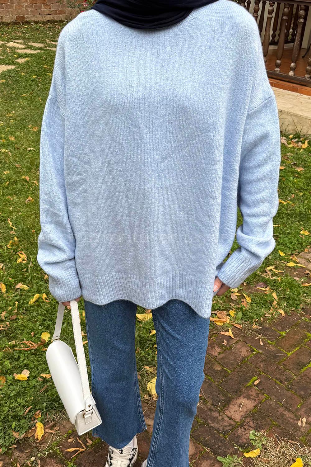 Baby Blue Crew Neck Long Arm Jumper