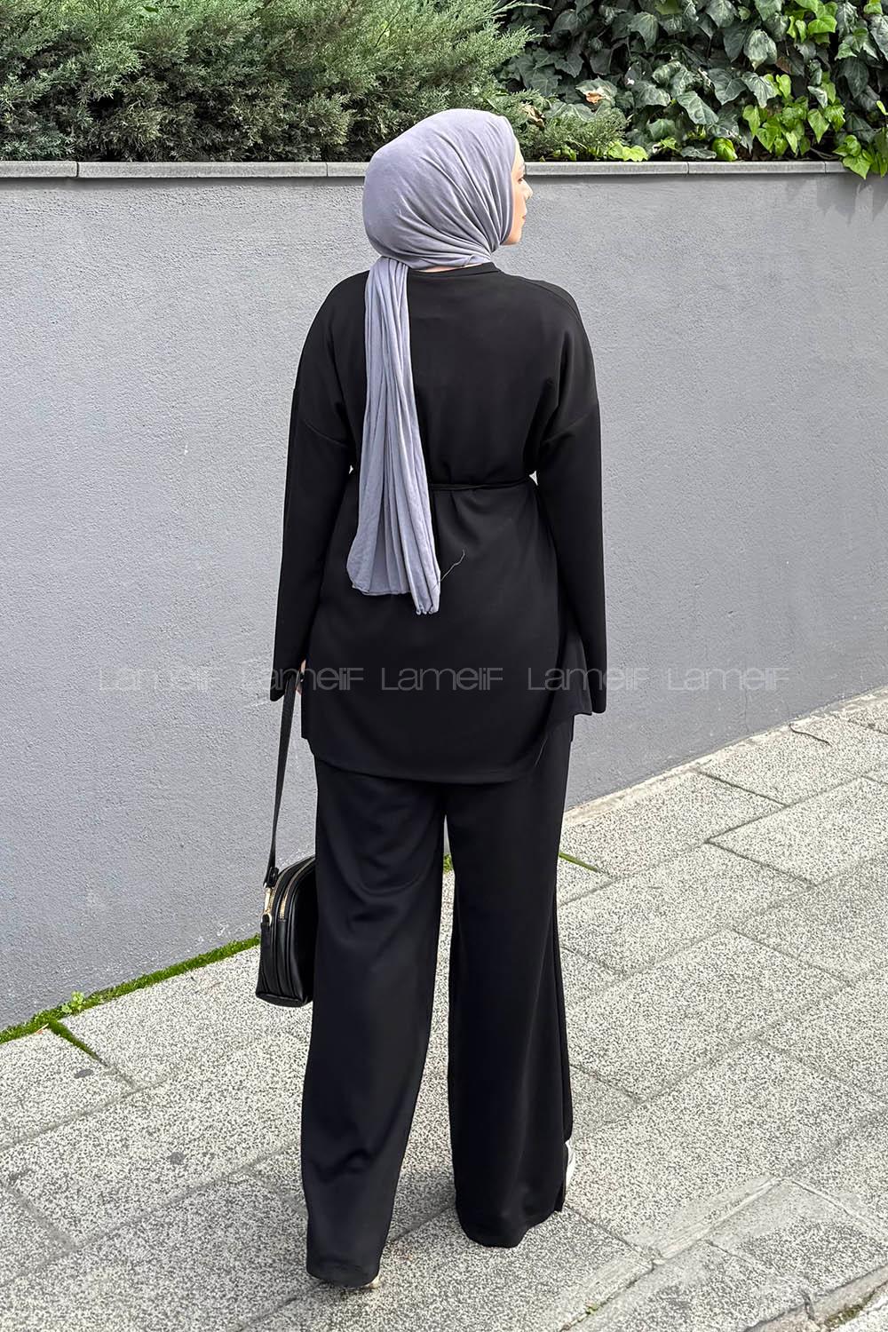 Lamelif Yırtmaçlı İkili Takım Siyah