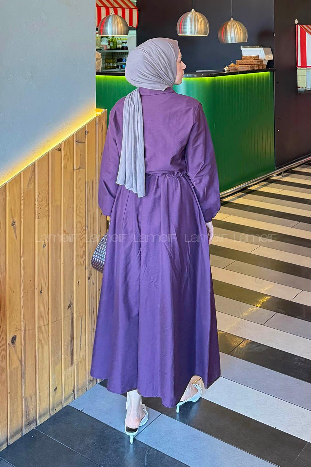 Lamelif Cep Detaylı Etekli İkili Takım Mürdüm