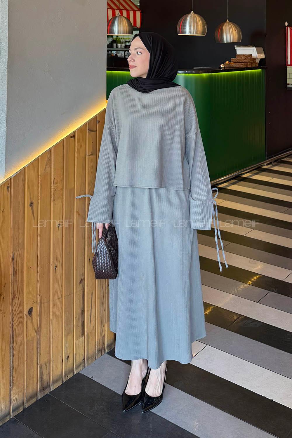 Lamelif Takma Manşet Biye Detaylı İkili Takım Haki