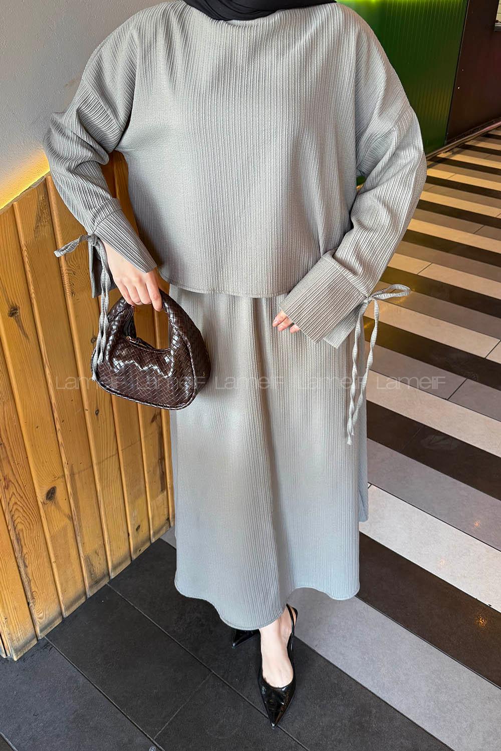 Lamelif Takma Manşet Biye Detaylı İkili Takım Haki