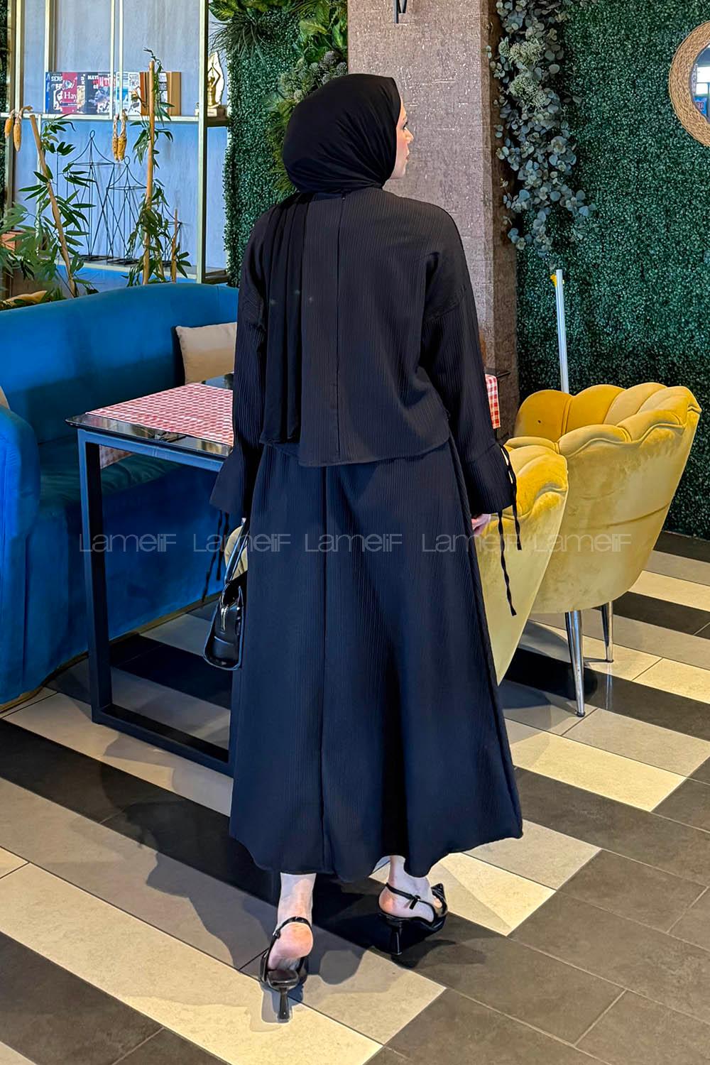 Lamelif Takma Manşet Biye Detaylı İkili Takım Siyah