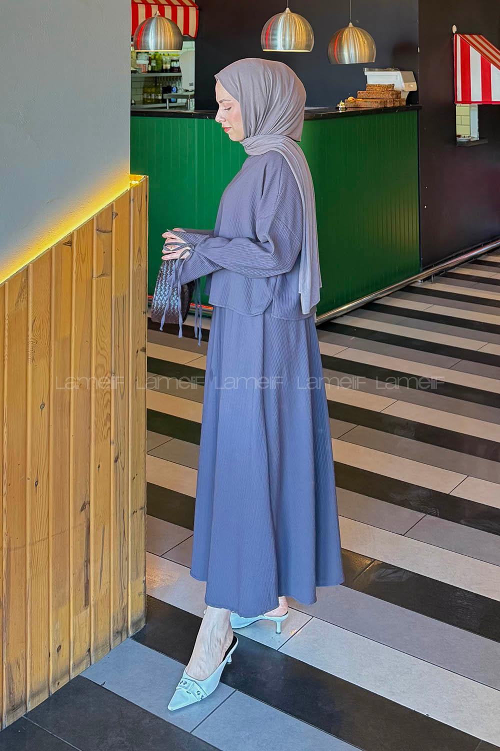 Lamelif Takma Manşet Biye Detaylı İkili Takım Soft Kahve