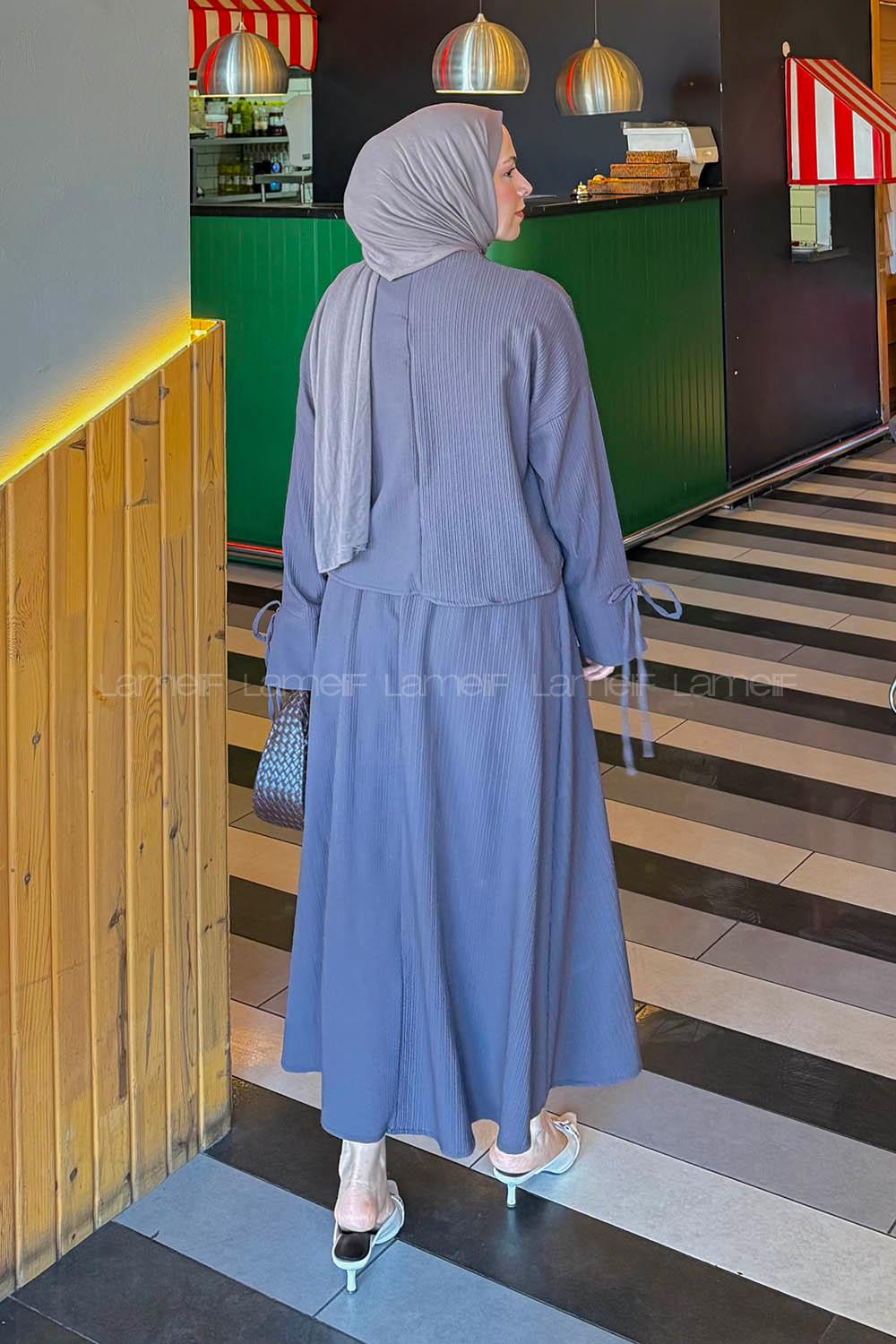 Lamelif Takma Manşet Biye Detaylı İkili Takım Soft Kahve