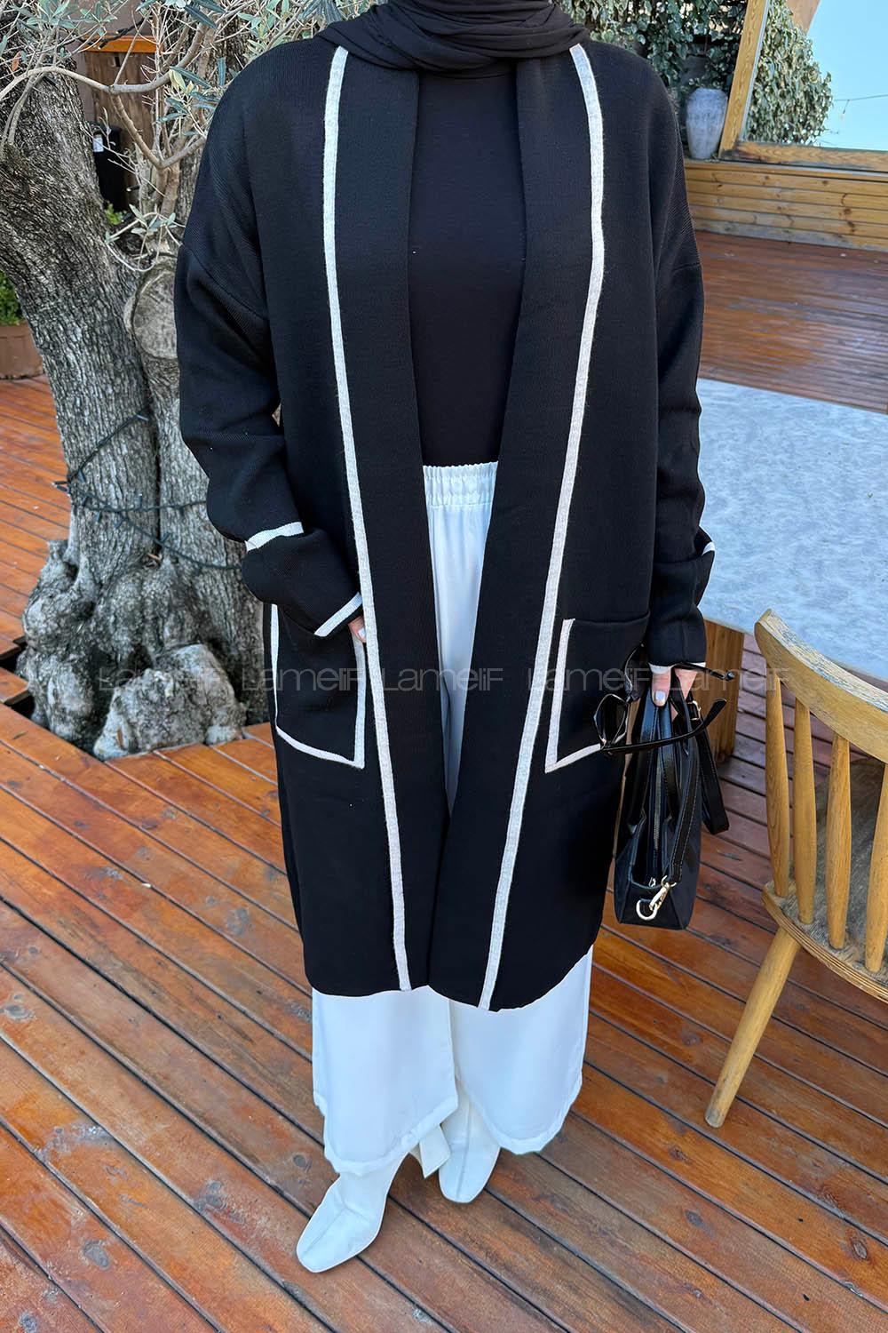 Lamelif Cep Detaylı Tesettür Hırka Siyah