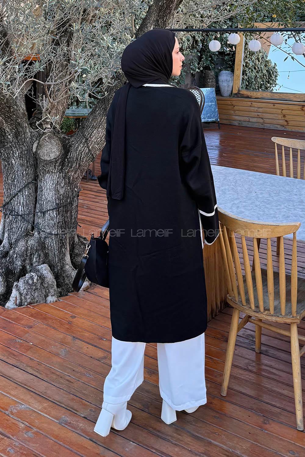 Lamelif Cep Detaylı Tesettür Hırka Siyah