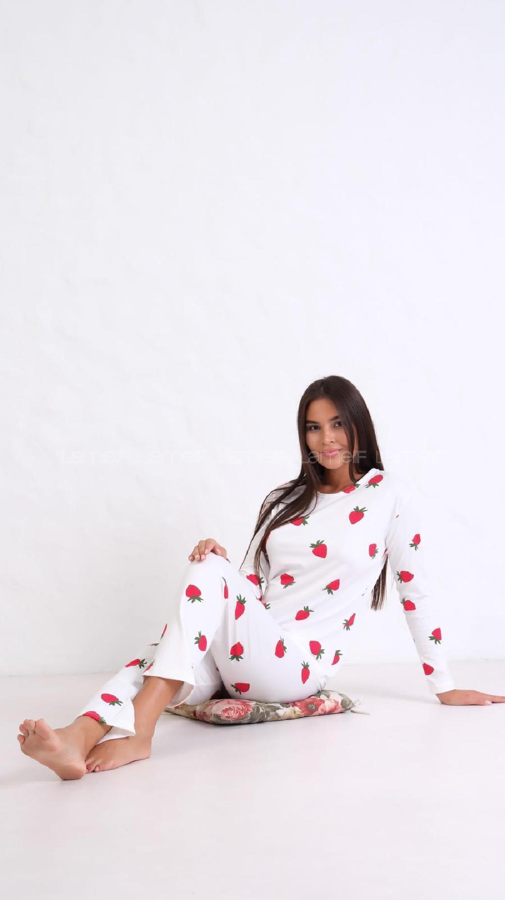 White-24 Crew Neck Long Arm Without Accessories Combed Fabric Regular Trousers Comfortable Suit