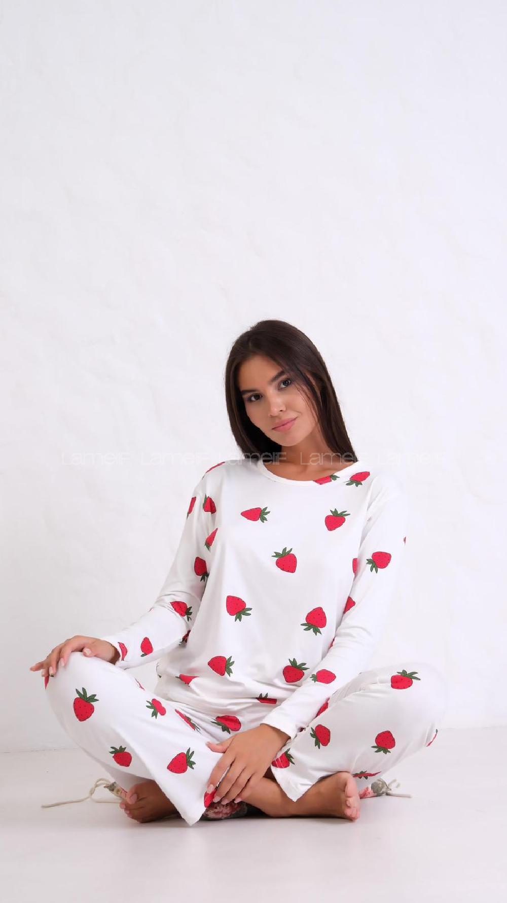 White-24 Crew Neck Long Arm Without Accessories Combed Fabric Regular Trousers Comfortable Suit