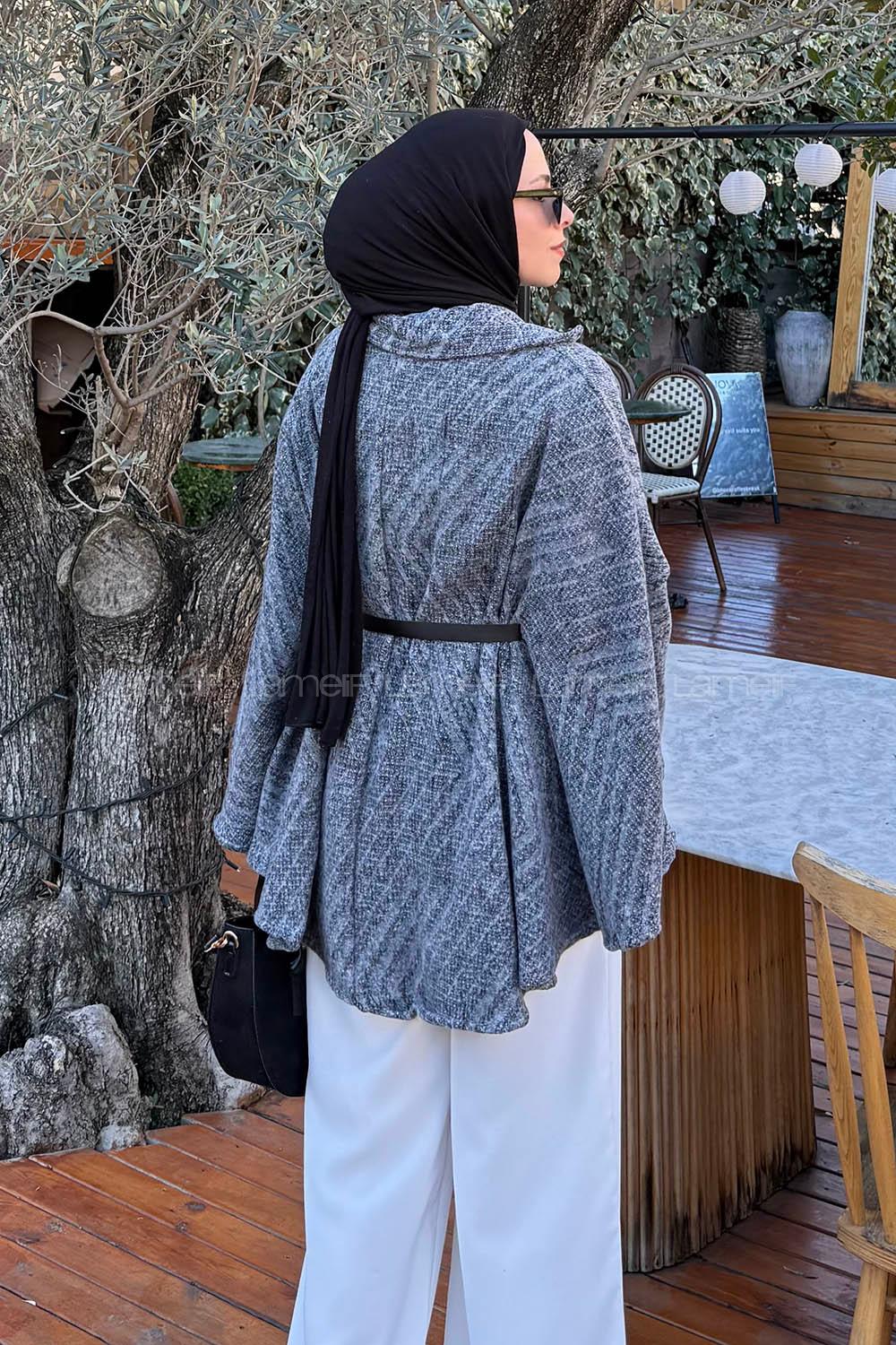 Lamelif Kemerli Panço Koyu Gri