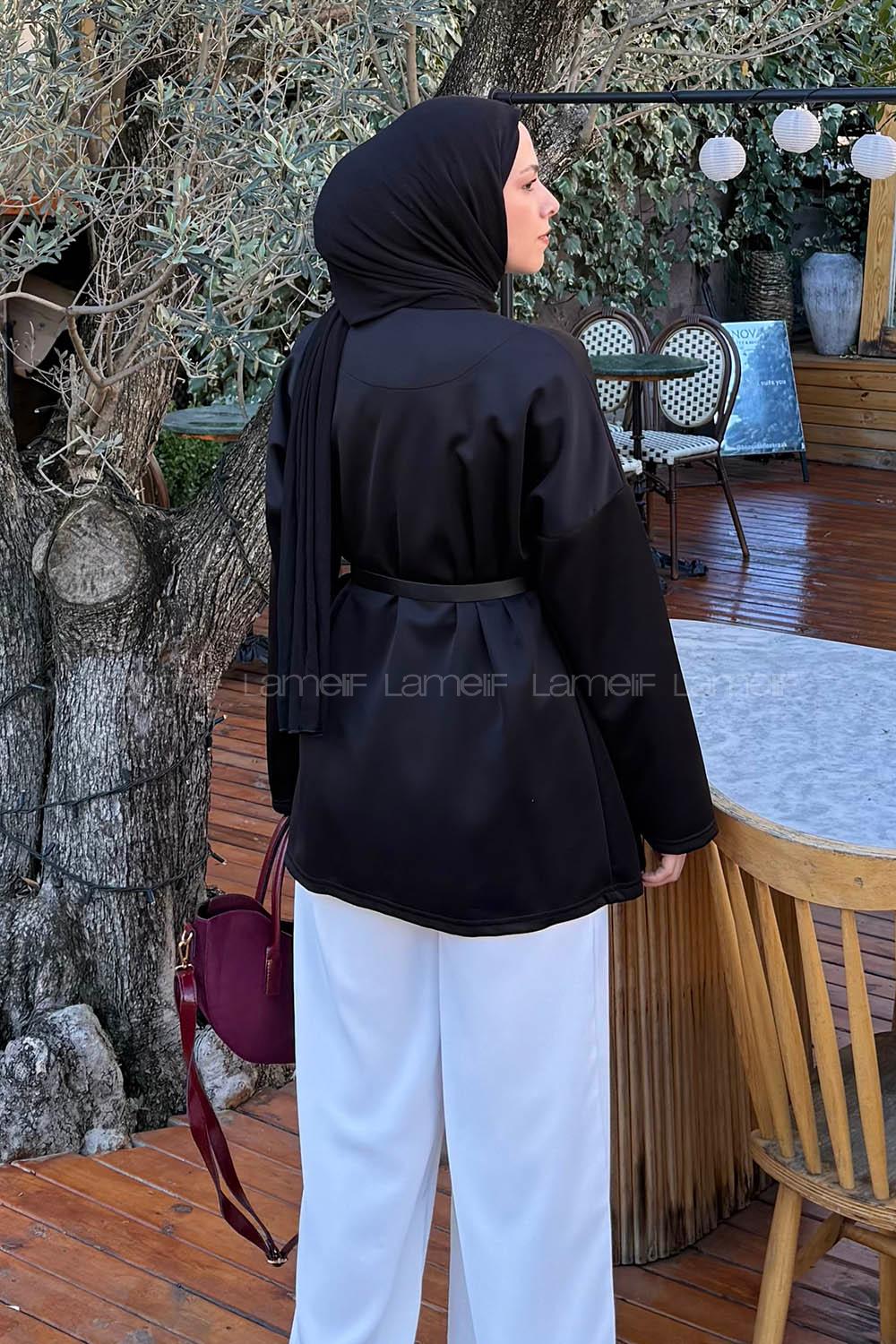 Lamelif Puf Scuba Kimono Siyah