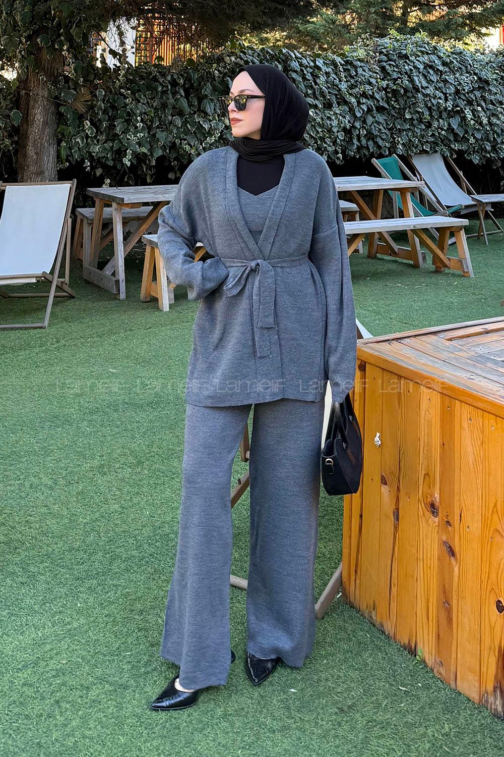 Lamelif Üçlü Triko Takım Antrasit