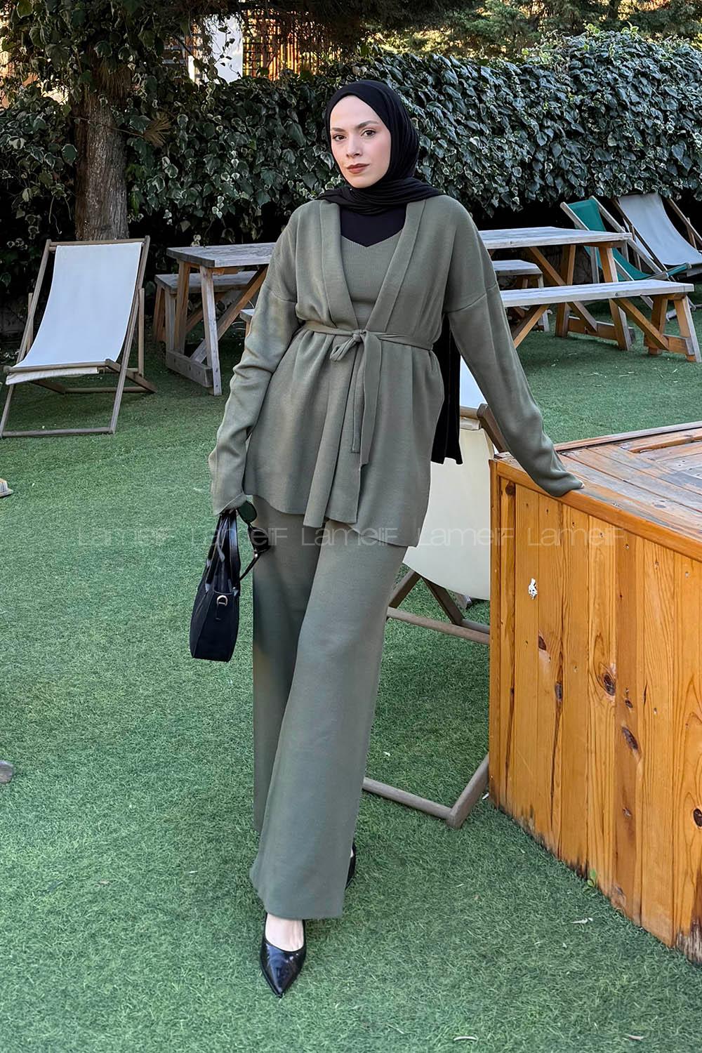 Lamelif Üçlü Triko Takım Haki