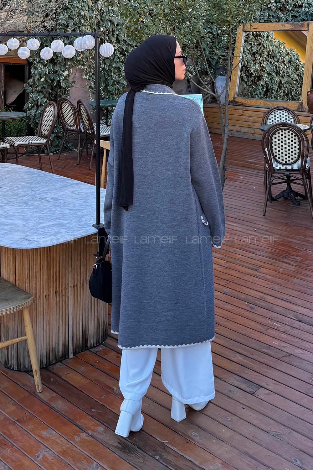 Lamelif Uzun Tesettür Hırka Gri
