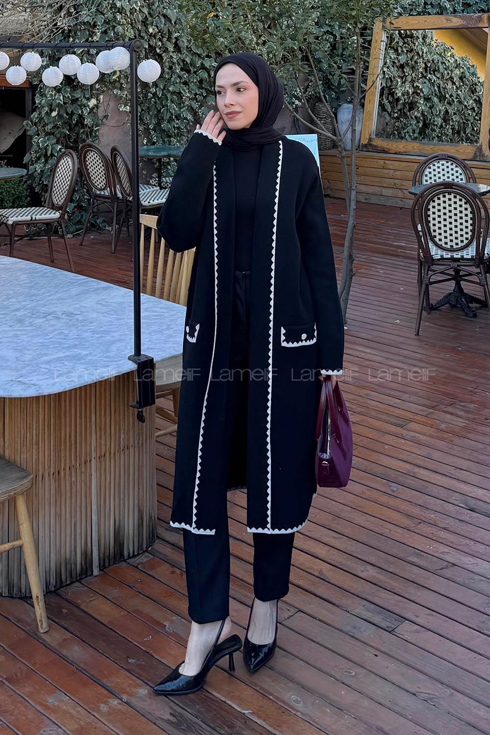 Lamelif Uzun Tesettür Hırka Siyah