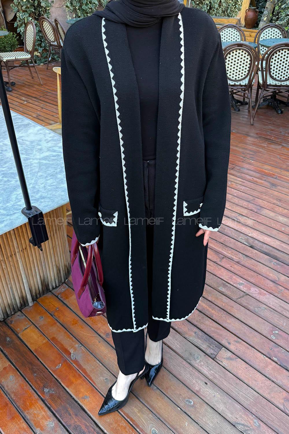 Lamelif Uzun Tesettür Hırka Siyah