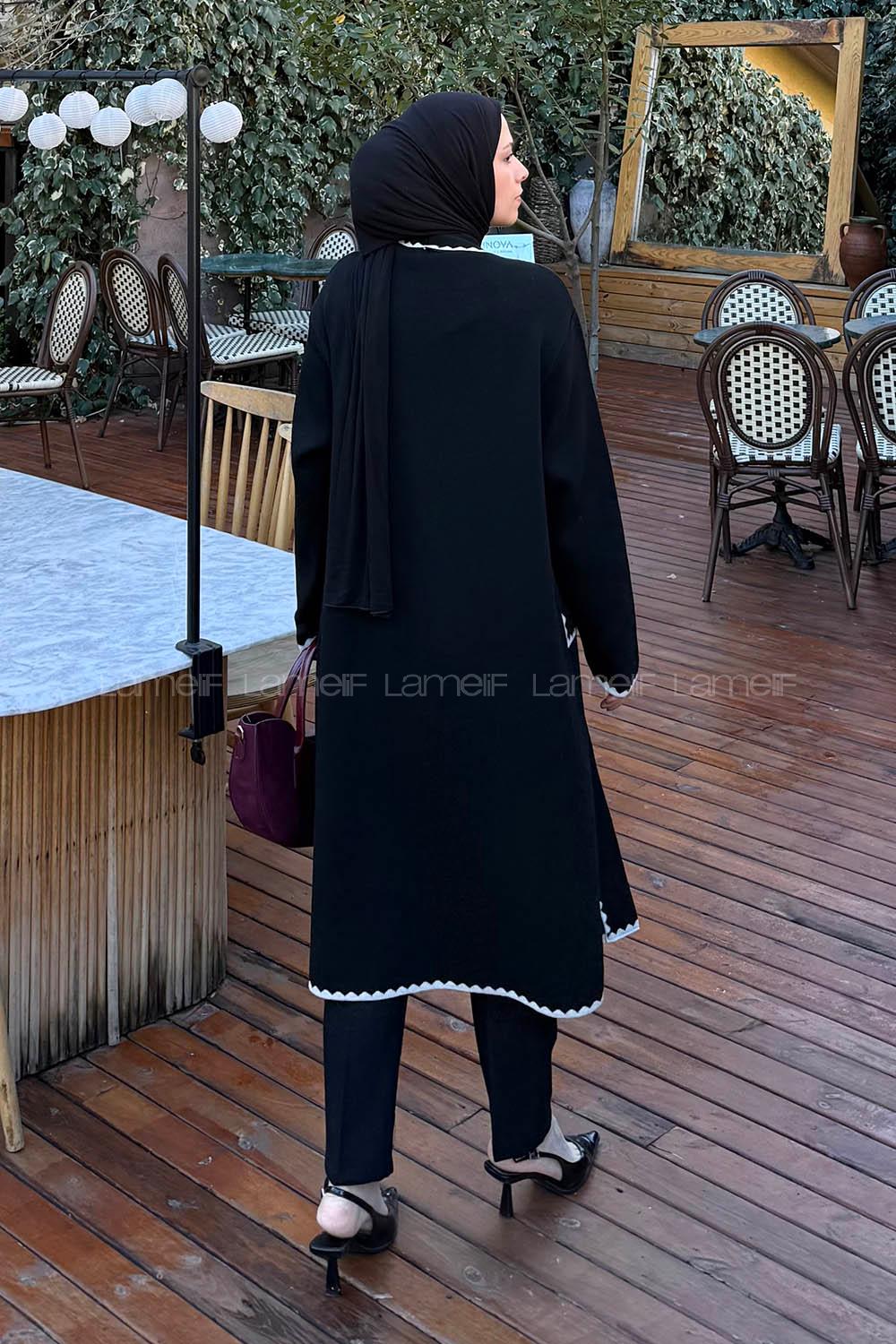 Lamelif Uzun Tesettür Hırka Siyah