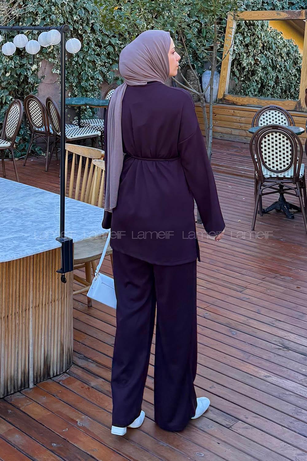 Plum Crew Neck Long Arm Cotton Regular Trousers Comfortable Suit