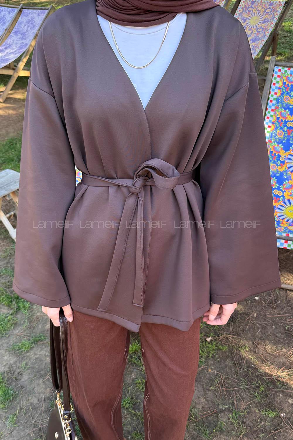 Bitter Brown Long Arm Cotton Polyester Kimono