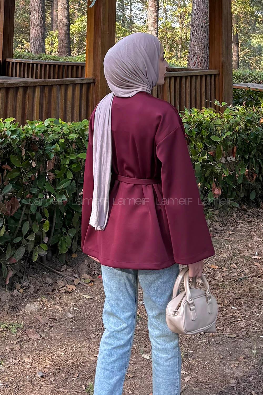 Claret Red Long Arm Cotton Polyester Kimono