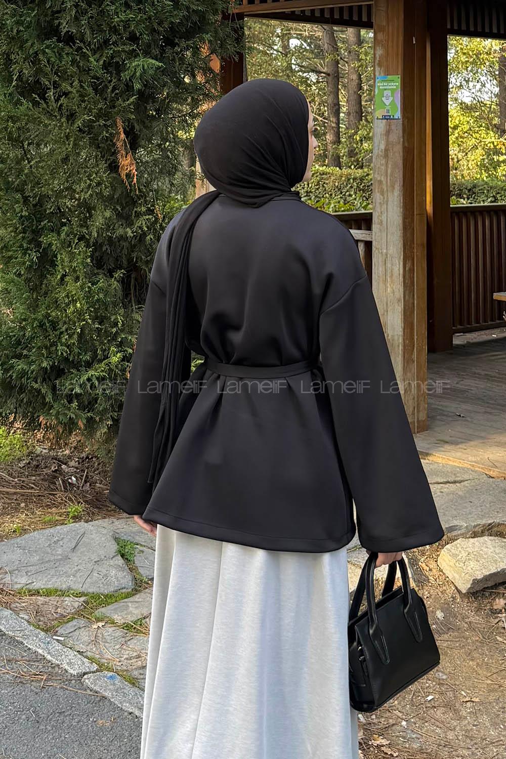 Black Long Arm Cotton Polyester Kimono