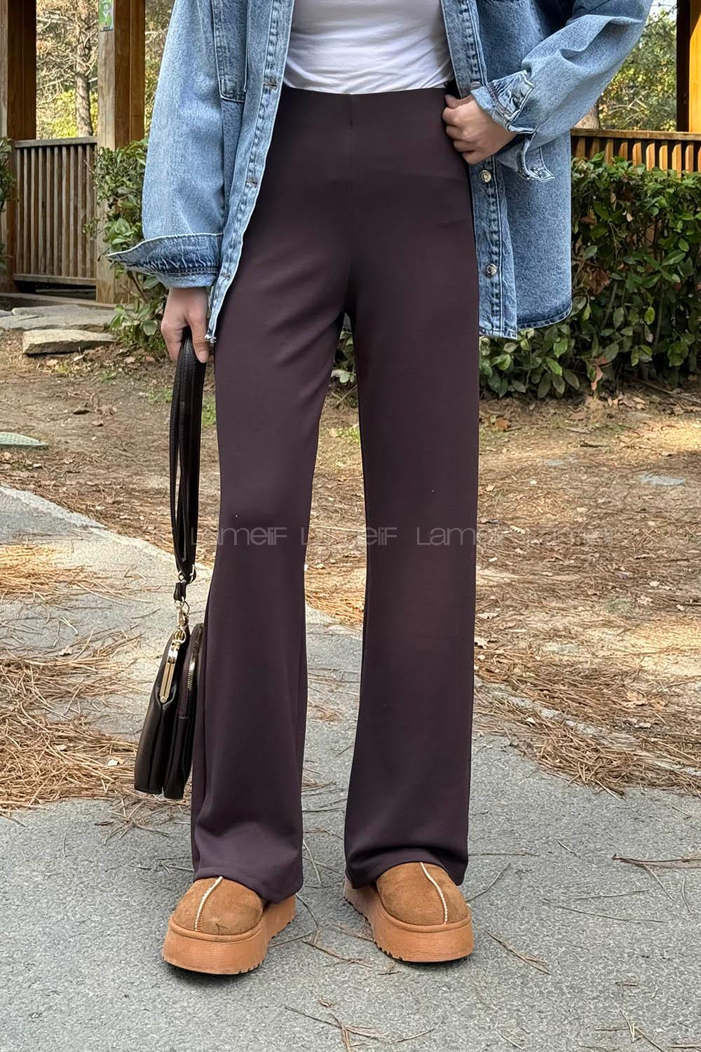 Lamelif Bel Lastikli Modal Eşofman Altı Acı Kahve