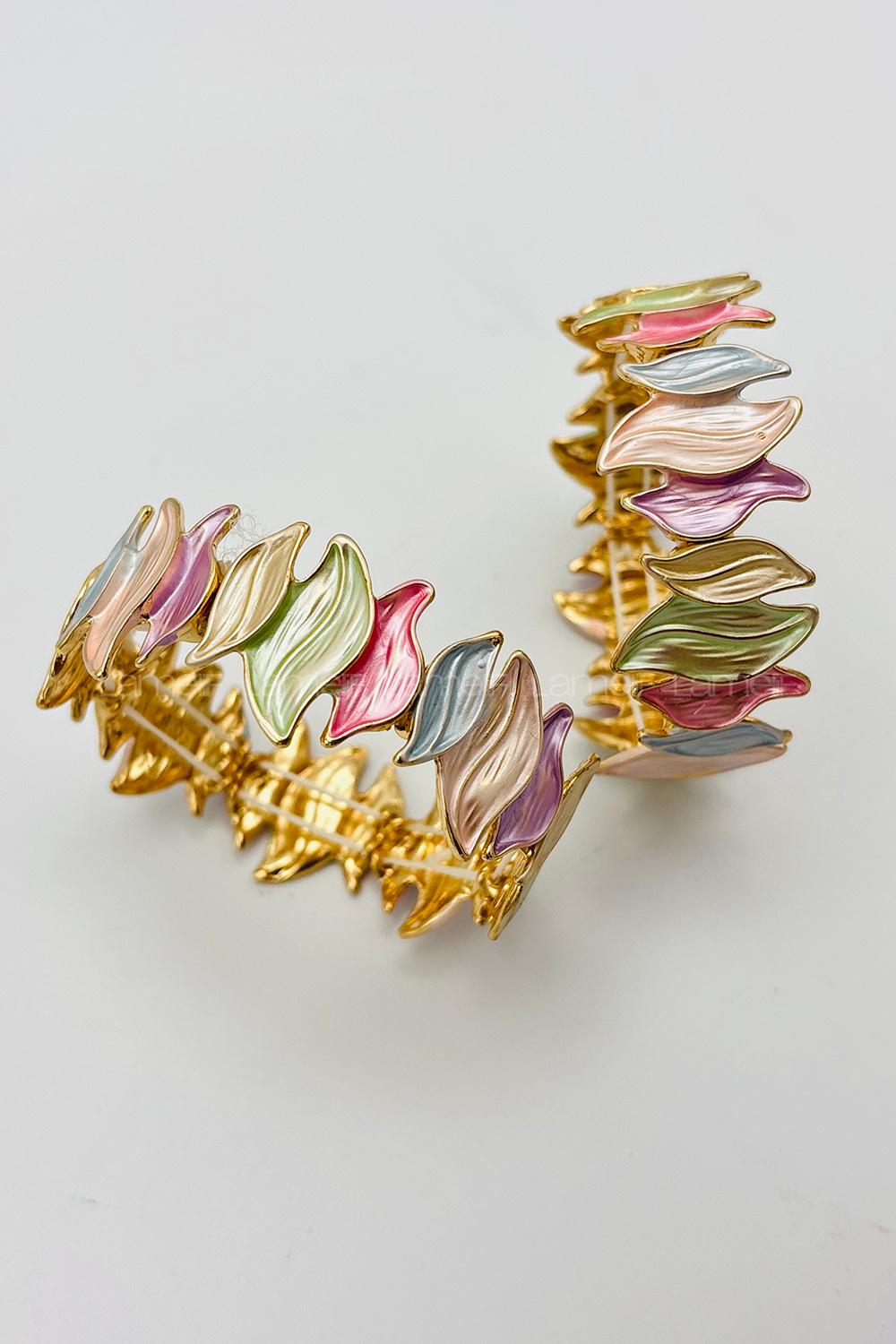 Lamelif Çokrenkli Mineli Yaprak Metal Bileklik