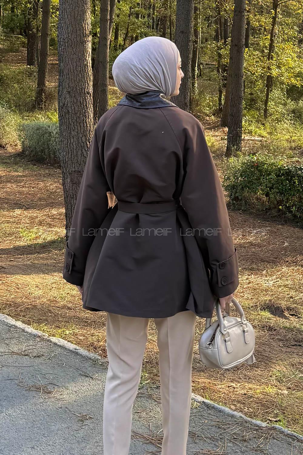 Lamelif Garni Yaka Trençkot Acı Kahve