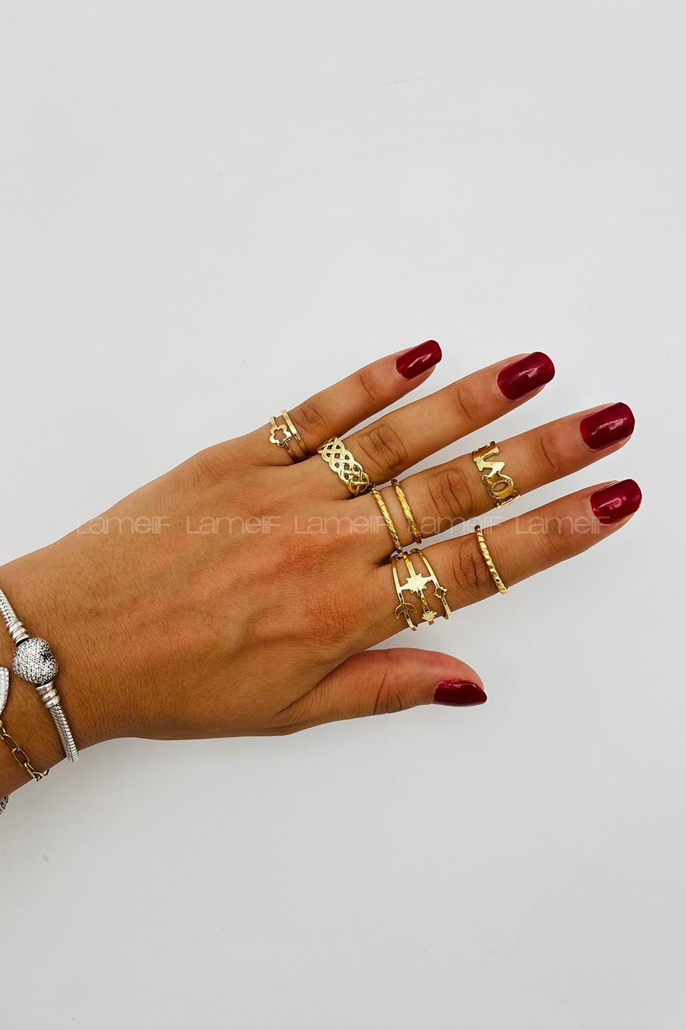 Lamelif Gold 7li Kombin Love Yüzük Seti