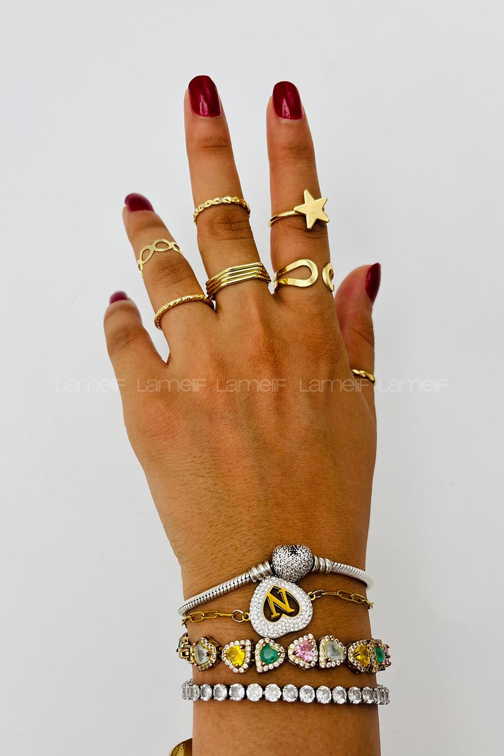 Lamelif Gold 7li Kombin Yıldız Yüzük Seti